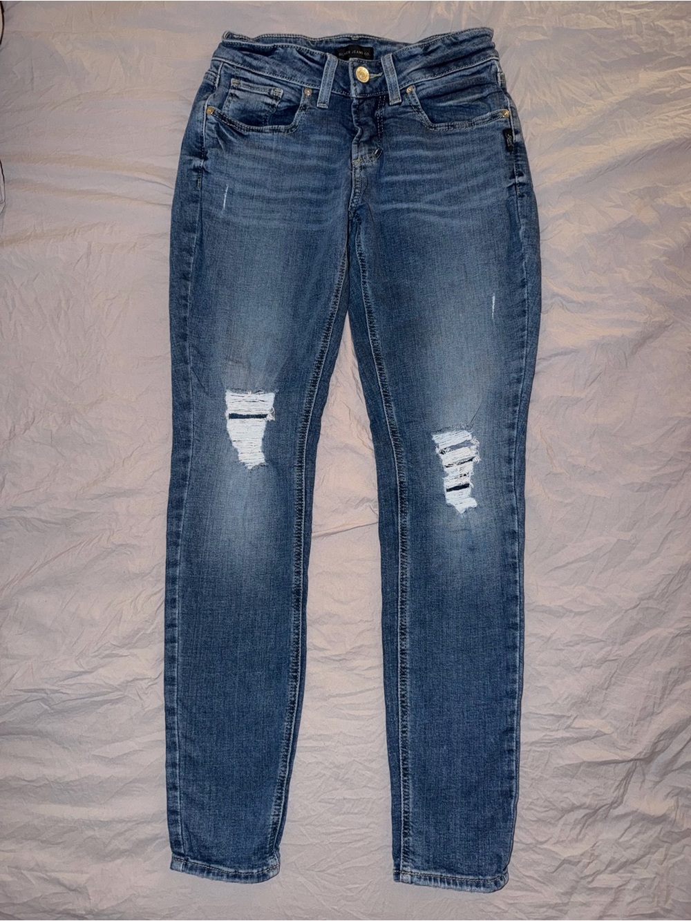 Silver Co Jeans Distressed Blue Skinny Jeans Size 26